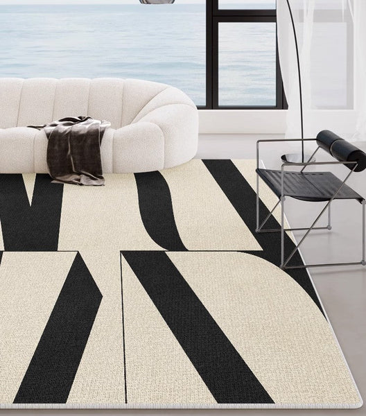 Ultra Modern Rugs for Living Room, Geometric Contemporary Rugs Next to Bed, Black Contemporary Modern Rugs, Modern Rugs for Dining Room-Grace Painting Crafts