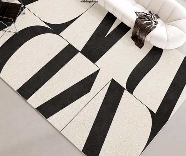 Ultra Modern Rugs for Living Room, Geometric Contemporary Rugs Next to Bed, Black Contemporary Modern Rugs, Modern Rugs for Dining Room-Grace Painting Crafts