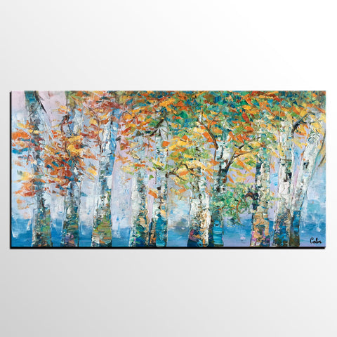 Birch Tree Paintings, Landscape Wall Art Paintings, Custom Canvas Painting for Bedroom, Original Canvas Painting-Grace Painting Crafts