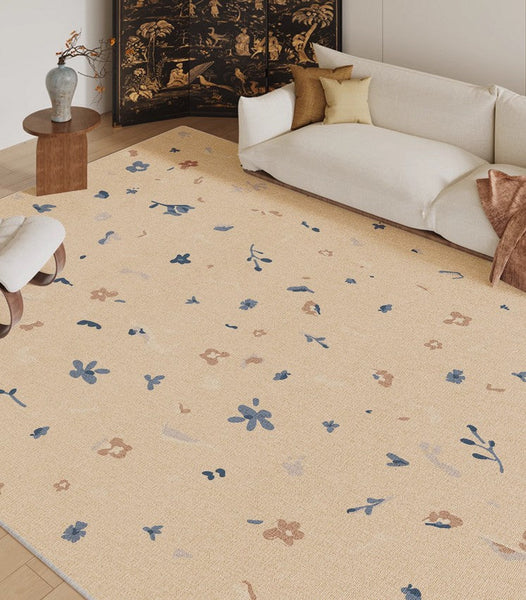 Large Modern Rugs for Bedroom, Modern Rugs for Living Room, Cream Color Flower Pattern Rugs under Coffee Table, Contemporary Modern Rugs for Dining Room-Grace Painting Crafts