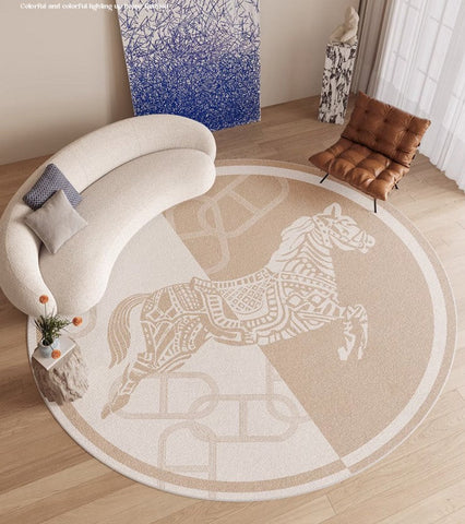 Circular Rugs for Bedroom, Modern Rugs for Dining Room, Horse Modern Rug Ideas for Living Room, Abstract Contemporary Round Rugs for Dining Room-Grace Painting Crafts