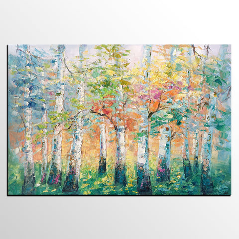 Landscape Canvas Painting, Spring Tree Painting, Landscape Painting for Bedroom, Impasto Paintings, Canvas Painting for Sale-Grace Painting Crafts