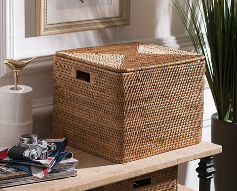 Large Storage Baskets for Clothes, Laundry Woven Baskets, Rattan Storage Baskets for Shelves, Kitchen Storage Baskets, Rectangular Storage Basket with Lid-Grace Painting Crafts