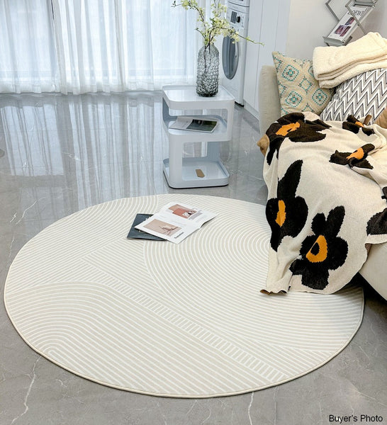 Bedroom Abstract Modern Area Rugs, Contemporary Modern Rug for Living Room, Geometric Round Rugs for Dining Room, Circular Modern Rugs under Chairs-Grace Painting Crafts