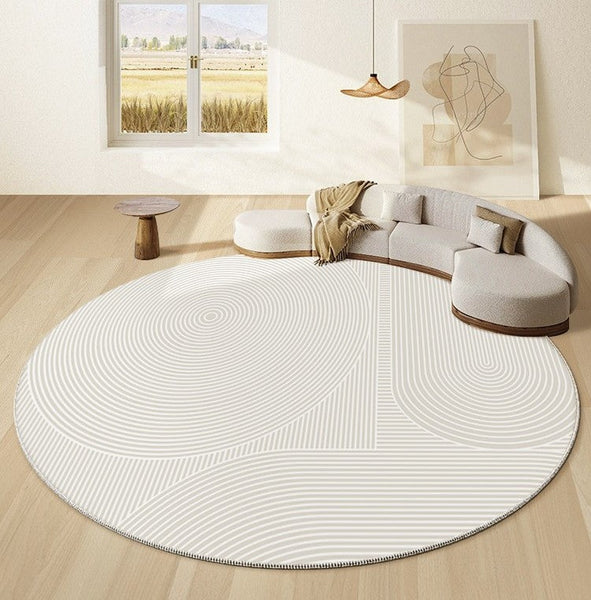 Bedroom Abstract Modern Area Rugs, Contemporary Modern Rug for Living Room, Geometric Round Rugs for Dining Room, Circular Modern Rugs under Chairs-Grace Painting Crafts