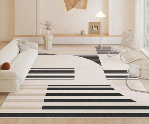 Contemporary Modern Rugs, Modern Rugs for Living Room, Black Stripe Abstract Contemporary Rugs Next to Bed, Modern Rugs for Dining Room-Grace Painting Crafts