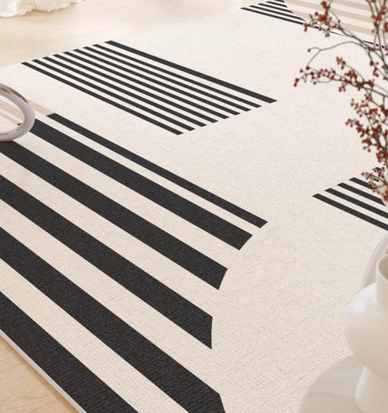 Modern Rugs for Dining Room, Contemporary Modern Rugs, Modern Rugs for Living Room, Black Stripe Abstract Contemporary Rugs Next to Bed-Grace Painting Crafts