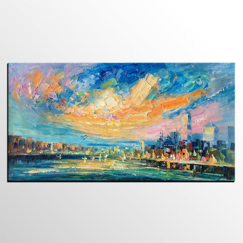 Abstract Cityscape Art, Abstract Canvas Art, Impasto Artwork, Canvas Painting, Custom Extra Large Painting-Grace Painting Crafts