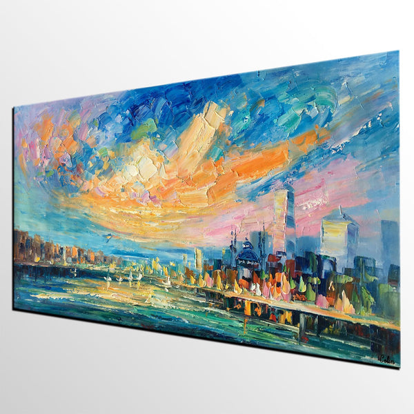 Abstract Cityscape Art, Abstract Canvas Art, Impasto Artwork, Canvas Painting, Custom Extra Large Painting-Grace Painting Crafts