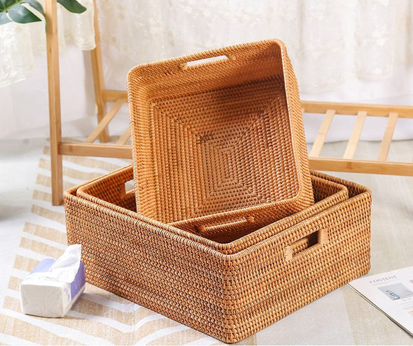 Laundry Storage Baskets, Rattan Storage Baskets for Kitchen, Storage Basket for Shelves, Kitchen Storage Basket, Storage Baskets for Bathroom-Grace Painting Crafts