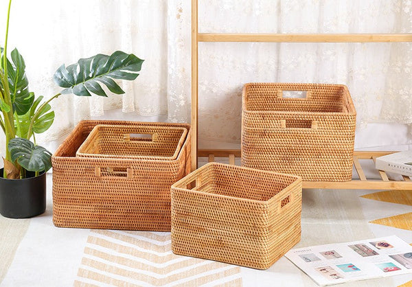 Laundry Storage Baskets, Rattan Storage Baskets for Kitchen, Storage Basket for Shelves, Kitchen Storage Basket, Storage Baskets for Bathroom-Grace Painting Crafts