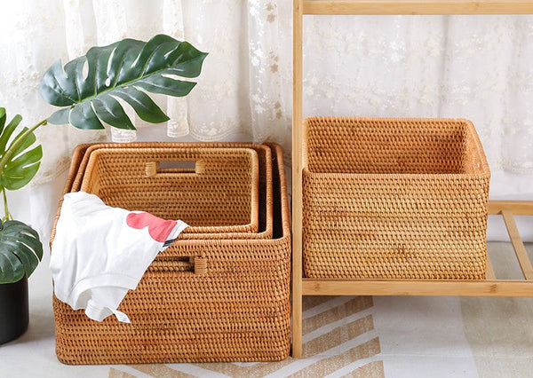 Laundry Storage Baskets, Rattan Storage Baskets for Kitchen, Storage Basket for Shelves, Kitchen Storage Basket, Storage Baskets for Bathroom-Grace Painting Crafts