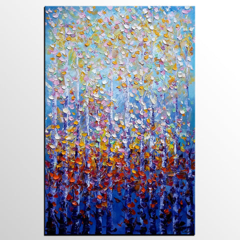 Canvas Art, Landscape Art, Birch Tree Wall Art, Living Room Wall Art, Custom Extra Large Painting-Grace Painting Crafts