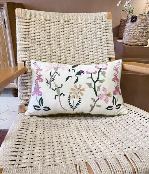 Embroider Flower Cotton Pillow Covers, Spring Flower Decorative Throw Pillows, Farmhouse Sofa Decorative Pillows, Flower Decorative Throw Pillows for Couch-Grace Painting Crafts