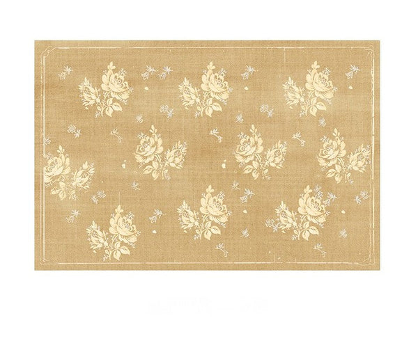 Flower Pattern French Style Modern Rugs for Dining Room, Contemporary Modern Rugs, Mid Century Modern Rugs for Interior Design, Yellow Soft Rugs under Coffee Table-Grace Painting Crafts