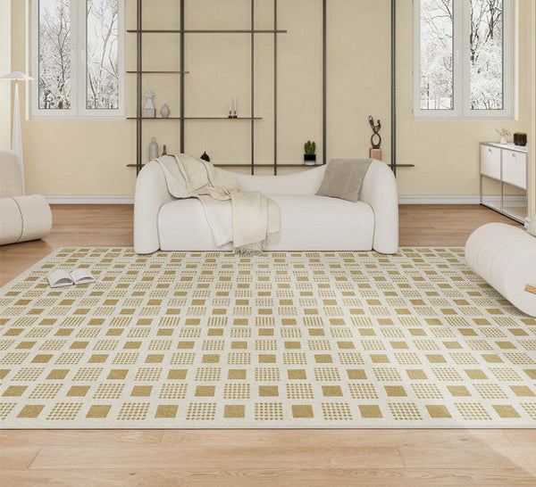 Dining Room Modern Floor Carpets, Modern Rug Ideas for Bedroom, Chequer Modern Rugs for Living Room, Contemporary Soft Rugs Next to Bed-Grace Painting Crafts