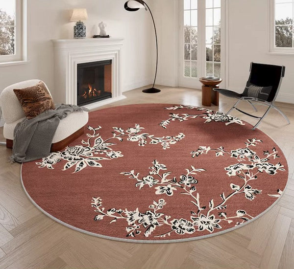 Abstract Contemporary Round Rugs, Modern Rugs for Dining Room, Flower Pattern Modern Rugs for Bathroom, Circular Modern Rugs under Coffee Table-Grace Painting Crafts