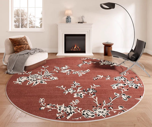 Abstract Contemporary Round Rugs, Modern Rugs for Dining Room, Flower Pattern Modern Rugs for Bathroom, Circular Modern Rugs under Coffee Table-Grace Painting Crafts