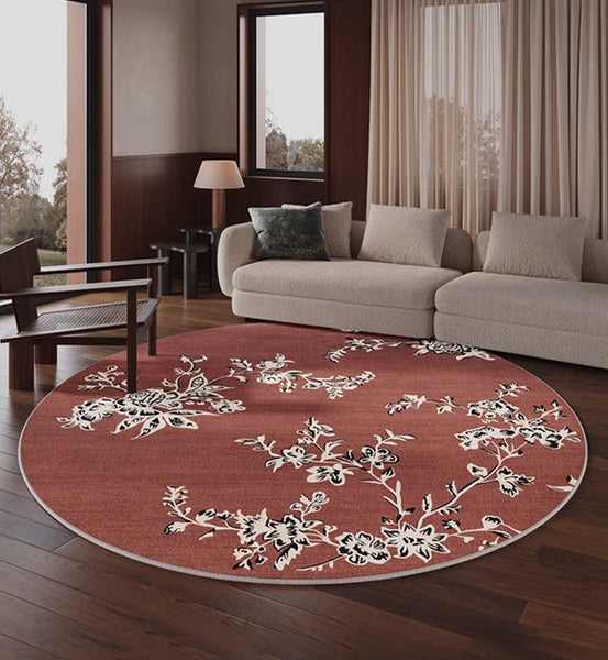 Abstract Contemporary Round Rugs, Modern Rugs for Dining Room, Flower Pattern Modern Rugs for Bathroom, Circular Modern Rugs under Coffee Table-Grace Painting Crafts