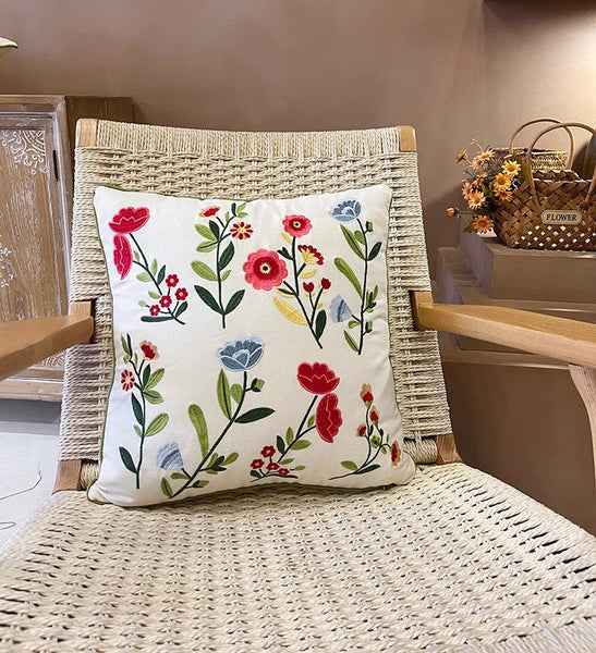 Throw Pillows for Couch, Spring Flower Decorative Throw Pillows, Farmhouse Sofa Decorative Pillows, Embroider Flower Cotton Pillow Covers-Grace Painting Crafts