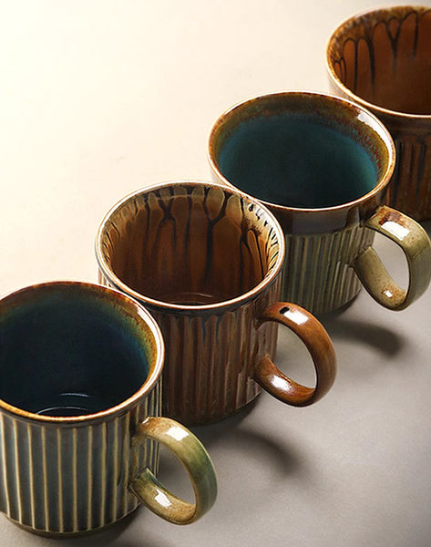 Large Modern Handmade Pottery Coffee Cup, Large Capacity Coffee Mugs, Unique Tea Cup, Creative Brown Green Ceramic Coffee Mugs-Grace Painting Crafts