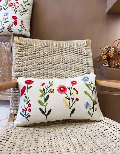 Throw Pillows for Couch, Spring Flower Decorative Throw Pillows, Farmhouse Sofa Decorative Pillows, Embroider Flower Cotton Pillow Covers-Grace Painting Crafts