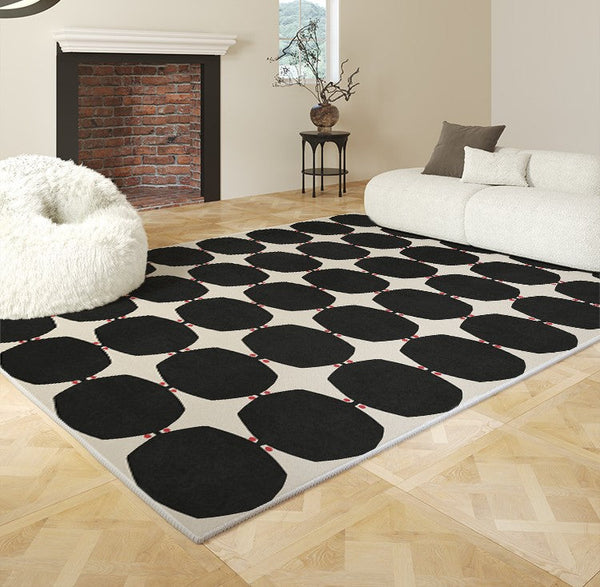 Dining Room Geometric Modern Rugs, Bedroom Modern Rugs, Black Modern Rugs for Living Room, Contemporary Modern Rugs under Coffee Table-Grace Painting Crafts