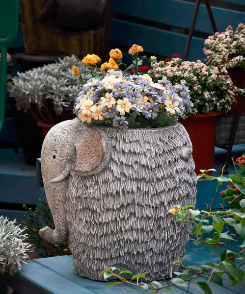 Elephant Flower Pot, Modern Animal Statue for Garden Ornaments, Large Elephant Flowerpot, Resin Statue for Garden, Villa Outdoor Decor Gardening Ideas-Grace Painting Crafts