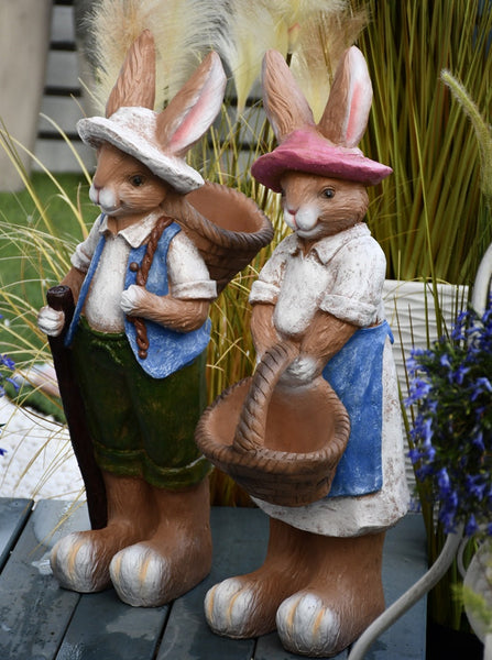 Garden Courtyard Ornaments, Large Rabbit Statue for Garden, Villa Outdoor Decor Gardening Ideas, Bunny Flowerpot, Modern Garden Sculptures-Grace Painting Crafts