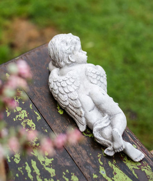 Lovely Sleeping Angel Statue for Garden, Beautiful Cute Garden Courtyard Ornaments, Unique Modern Garden Sculptures, Creative Villa Outdoor Decor Gardening Ideas-Grace Painting Crafts