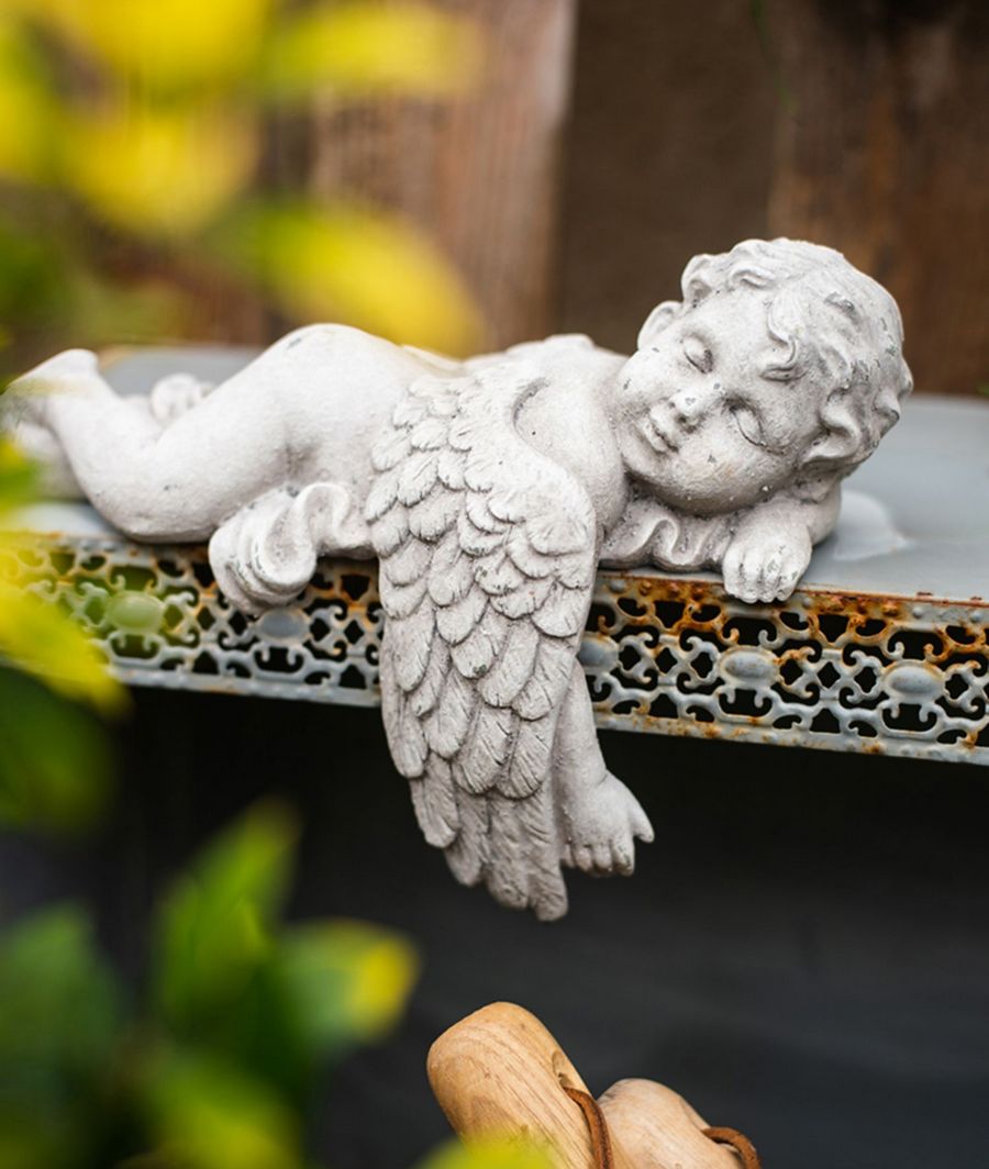 Lovely Sleeping Angel Statue for Garden, Beautiful Cute Garden Courtyard Ornaments, Unique Modern Garden Sculptures, Creative Villa Outdoor Decor Gardening Ideas-Grace Painting Crafts