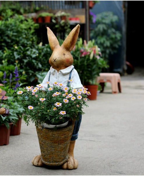 Garden Courtyard Ornament, Large Rabbit Statue for Garden, Bunny Flower Pot, Villa Outdoor Decor Gardening Ideas, House Warming Gift-Grace Painting Crafts