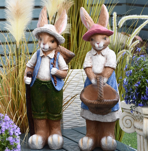 Garden Courtyard Ornaments, Large Rabbit Statue for Garden, Villa Outdoor Decor Gardening Ideas, Bunny Flowerpot, Modern Garden Sculptures-Grace Painting Crafts