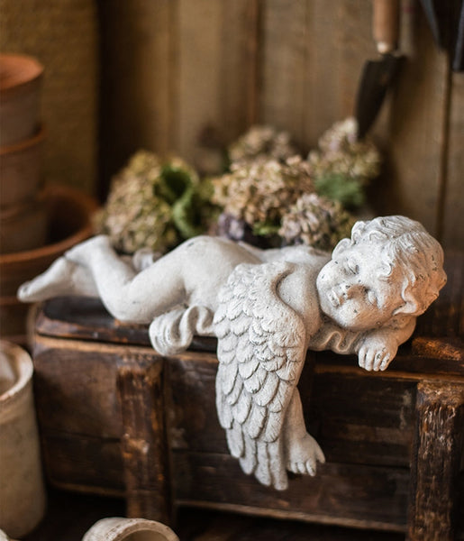 Lovely Sleeping Angel Statue for Garden, Beautiful Cute Garden Courtyard Ornaments, Unique Modern Garden Sculptures, Creative Villa Outdoor Decor Gardening Ideas-Grace Painting Crafts