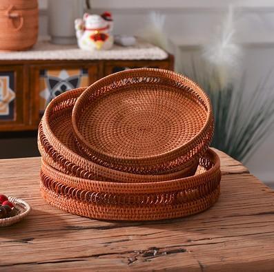 Woven Round Storage Basket, Rattan Stroage Baskets, Storage Baskets for Kitchen, Storage Baskets for Dining Room-Grace Painting Crafts