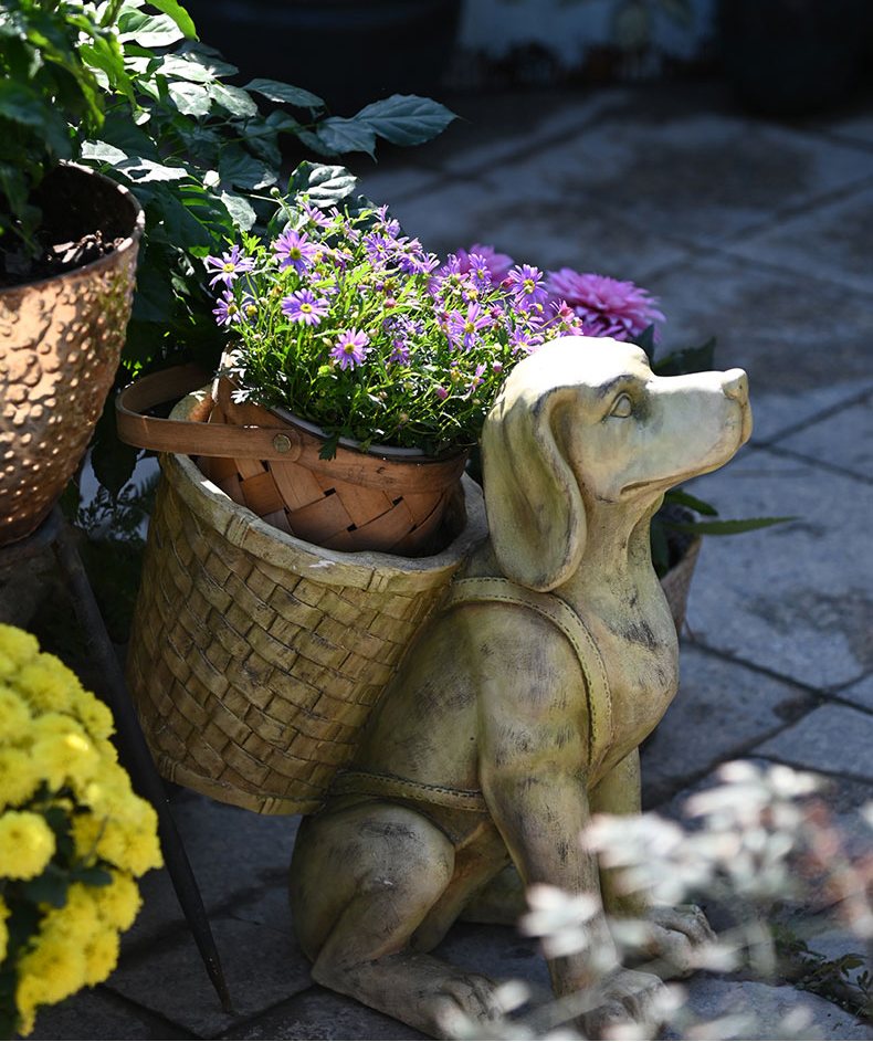 Large Dog Flowerpot, Unique Resin Statue for Garden, Villa Outdoor