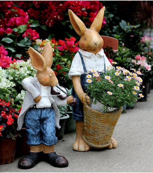 Bunny Flower Pot, Villa Outdoor Decor Gardening Ideas, House Warming Gift, Garden Courtyard Ornament, Large Rabbit Statue for Garden-Grace Painting Crafts