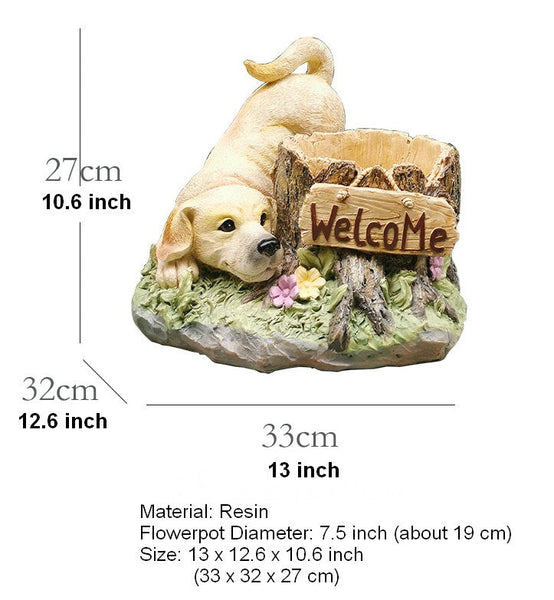 Large Dog Flowerpot, Unique Resin Statue for Garden, Villa Outdoor Decor Gardening Ideas, Creative Modern Statue for Garden Ornaments-Grace Painting Crafts