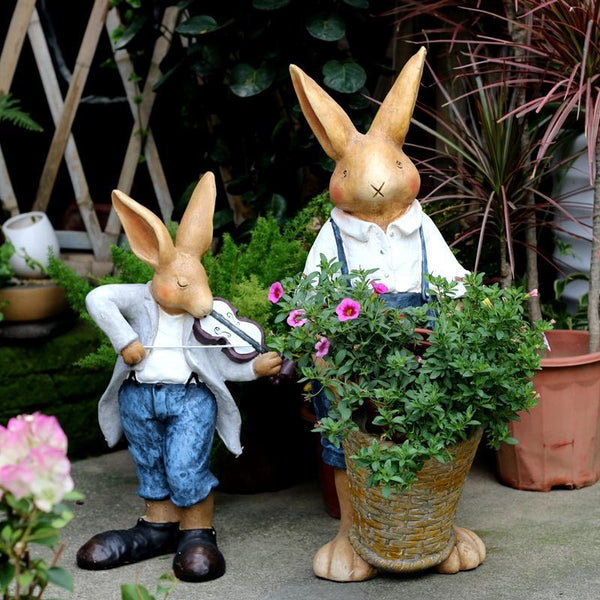 Garden Courtyard Ornament, Large Rabbit Statue for Garden, Bunny Flower Pot, Villa Outdoor Decor Gardening Ideas, House Warming Gift-Grace Painting Crafts