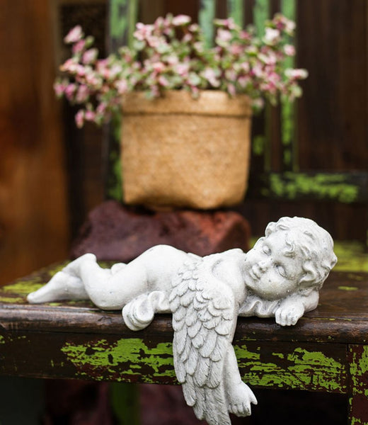 Lovely Sleeping Angel Statue for Garden, Beautiful Cute Garden Courtyard Ornaments, Unique Modern Garden Sculptures, Creative Villa Outdoor Decor Gardening Ideas-Grace Painting Crafts