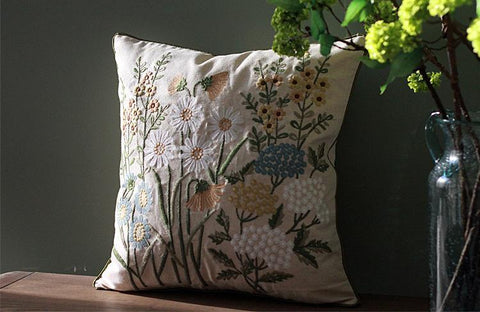 Flower Decorative Throw Pillows, Decorative Pillows for Sofa, Embroider Flower Cotton and linen Pillow Cover, Farmhouse Decorative Pillows-Grace Painting Crafts