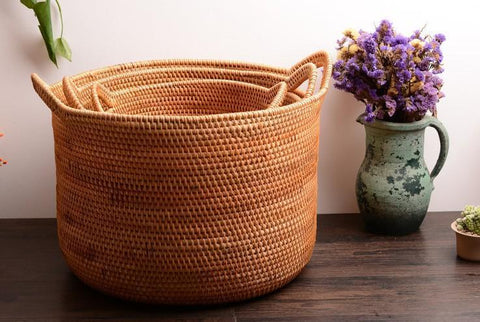 Wicker Woven Storage Baskets, Kitchen Storage Baskets, Rattan Storage Basket, Round Storage Basket for Bathroom-Grace Painting Crafts