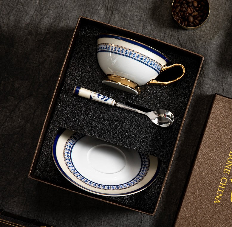 Blue Bone China Porcelain Tea Cup Set, Elegant British Ceramic Coffee Cups, Unique British Tea Cup and Saucer in Gift Box-Grace Painting Crafts