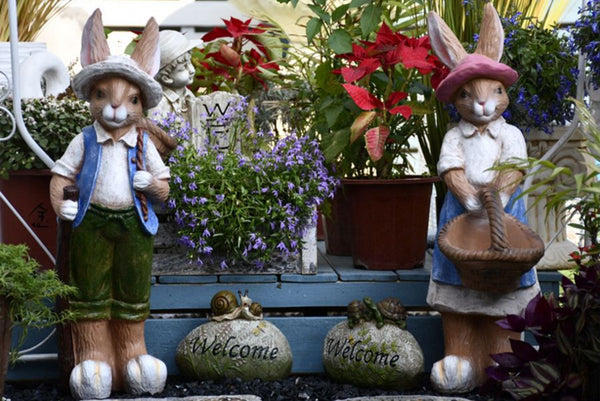 Garden Courtyard Ornaments, Large Rabbit Statue for Garden, Villa Outdoor Decor Gardening Ideas, Bunny Flowerpot, Modern Garden Sculptures-Grace Painting Crafts