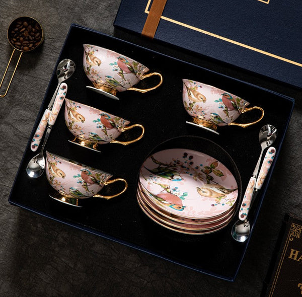 Unique Tea Cup and Saucer in Gift Box, Lovely Birds Ceramic Cups, Elegant Ceramic Coffee Cups, Afternoon Bone China Porcelain Tea Cup Set-Grace Painting Crafts