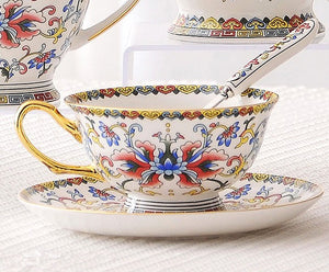 Bohemia Ceramic Coffee Cups, Creative Ceramic Cups, China Porcelain Tea Cup Set, Unique Afternoon Tea Cups and Saucers-Grace Painting Crafts