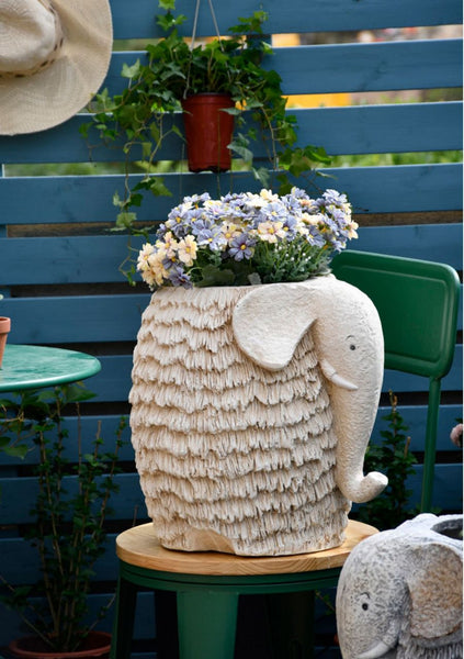 Large Elephant Flowerpot, Resin Statue for Garden, Modern Animal Statue for Garden Ornaments, Villa Outdoor Decor Gardening Ideas-Grace Painting Crafts