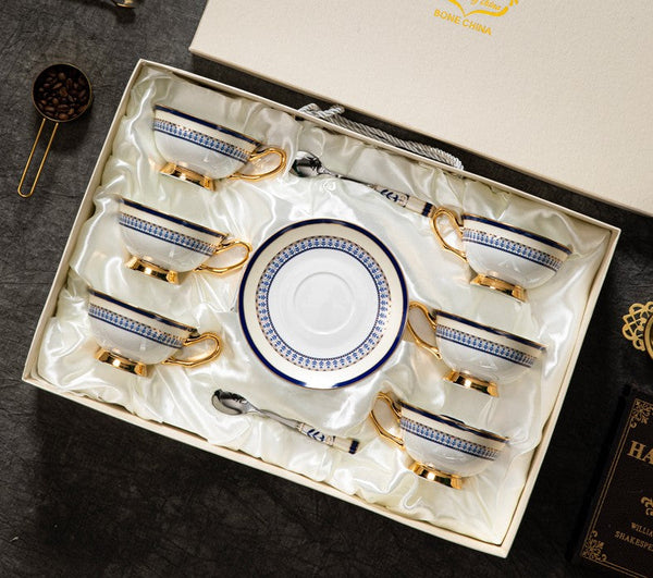 Blue Bone China Porcelain Tea Cup Set, Elegant British Ceramic Coffee Cups, Unique British Tea Cup and Saucer in Gift Box-Grace Painting Crafts