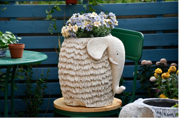 Large Elephant Flowerpot, Resin Statue for Garden, Modern Animal Statue for Garden Ornaments, Villa Outdoor Decor Gardening Ideas-Grace Painting Crafts