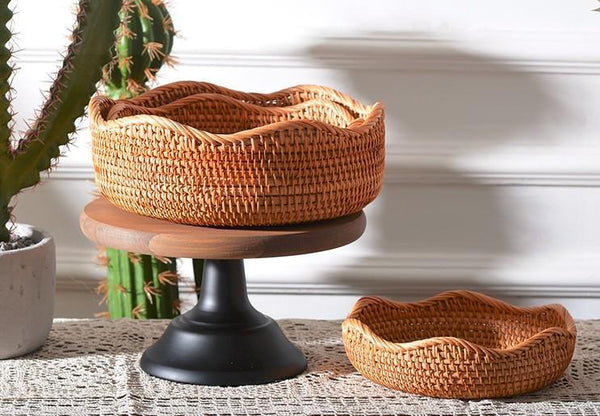 Woven Round Storage Baskets, Rattan Storage Baskets, Storage Baskets for Kitchen, Pantry Storage Baskets-Grace Painting Crafts